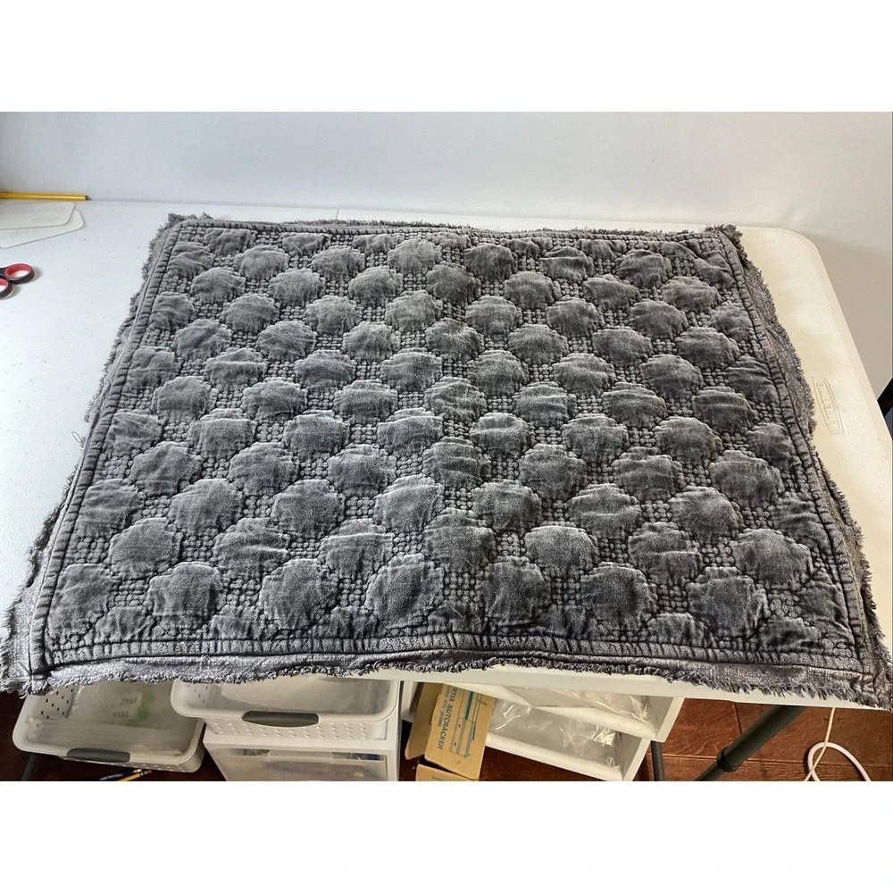 Set/2 Pottery Barn Velvet Lattice Stitch Quilted Sham Standard Gray Charcoal